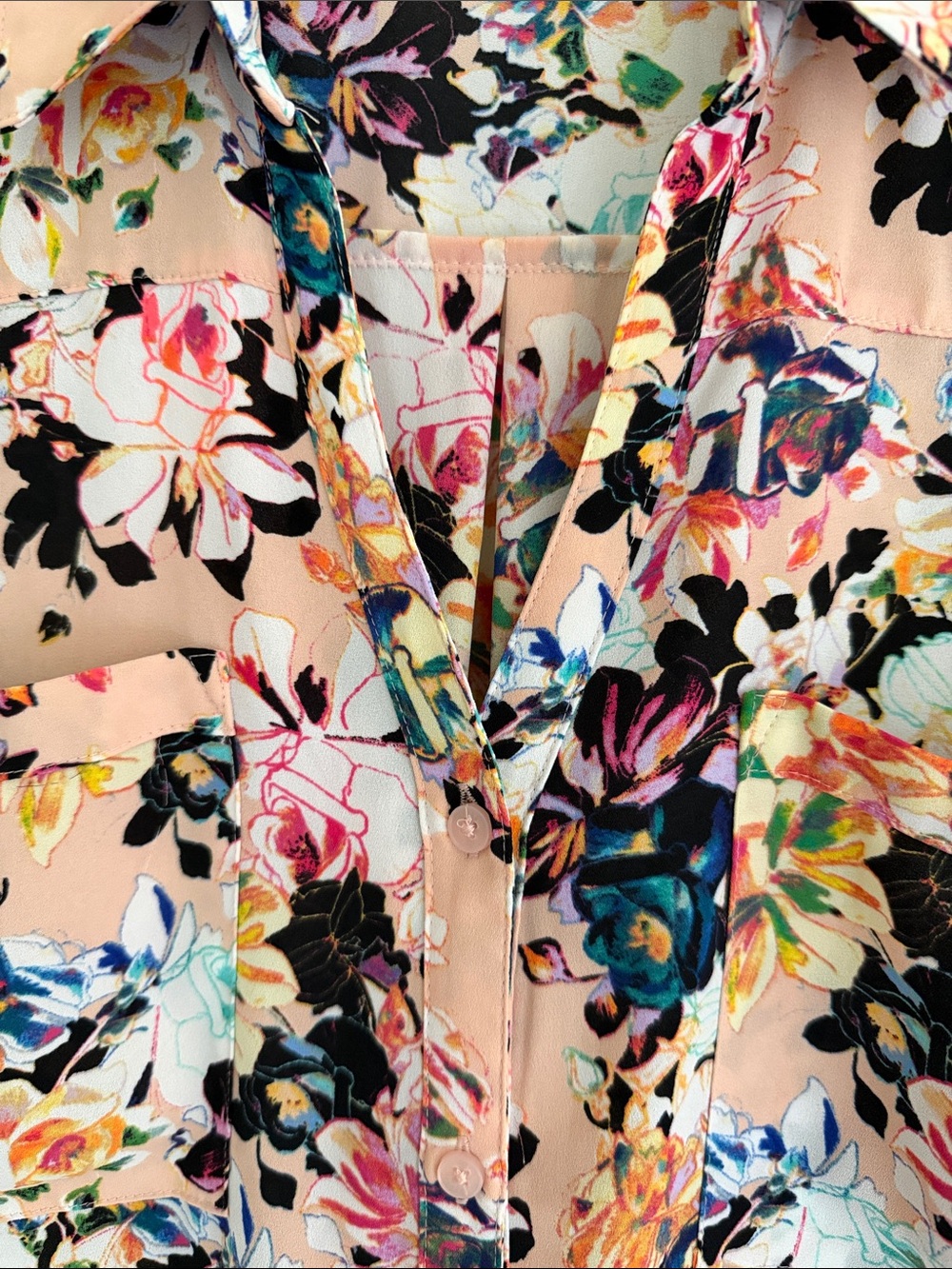 Express Peach Floral Long Sleeve Button-Front The Portofino Shirt - Picture 3 of 8